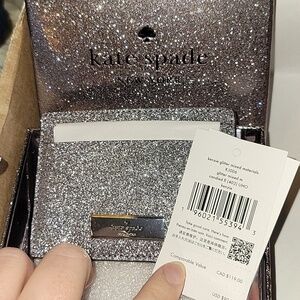Kate Spade Sparkling Silver Glitter Card Holder NWT • Brand New In Box
